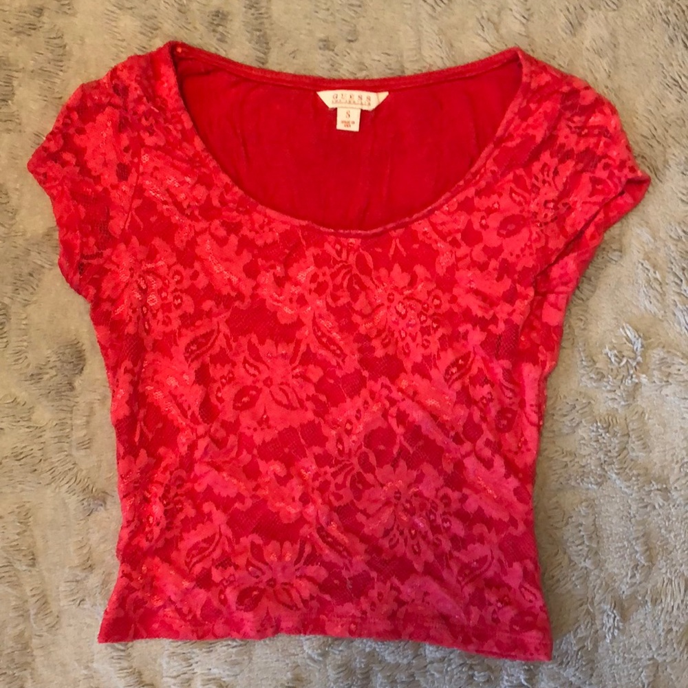 Guess Red Floral Crop Top